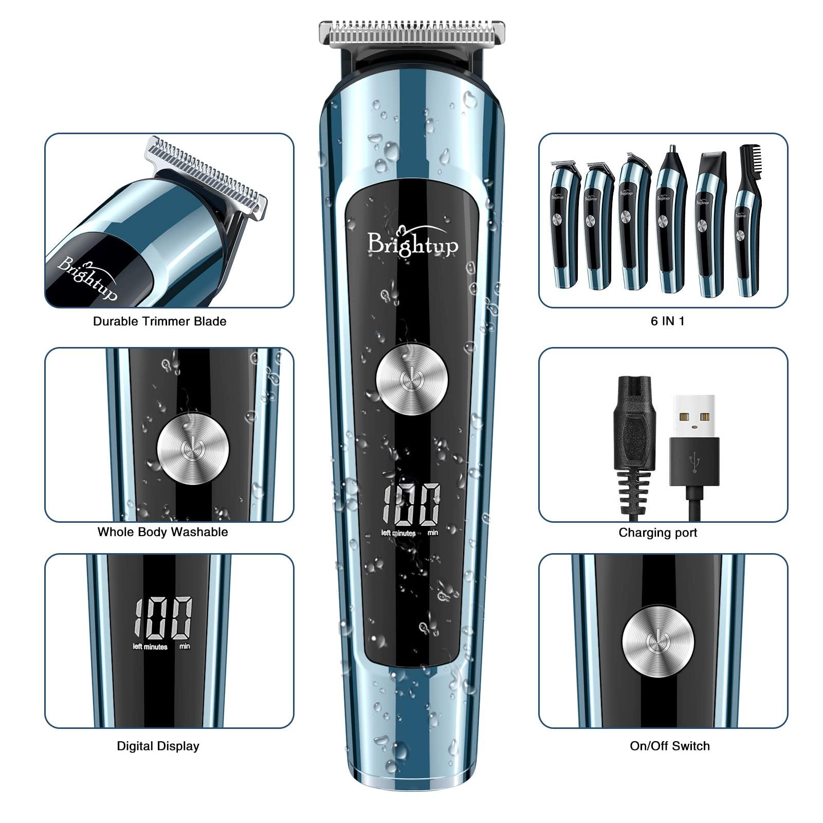 Brightup Brightup Beard Trimmer, Upgraded Hair Clippers Hair Trimmer for Men, Cordless Washable Body Mustache Nose Facial Cutting Groomer, Electric Shaver All in 1 Grooming Kit, USB Rechargeable & LED Display