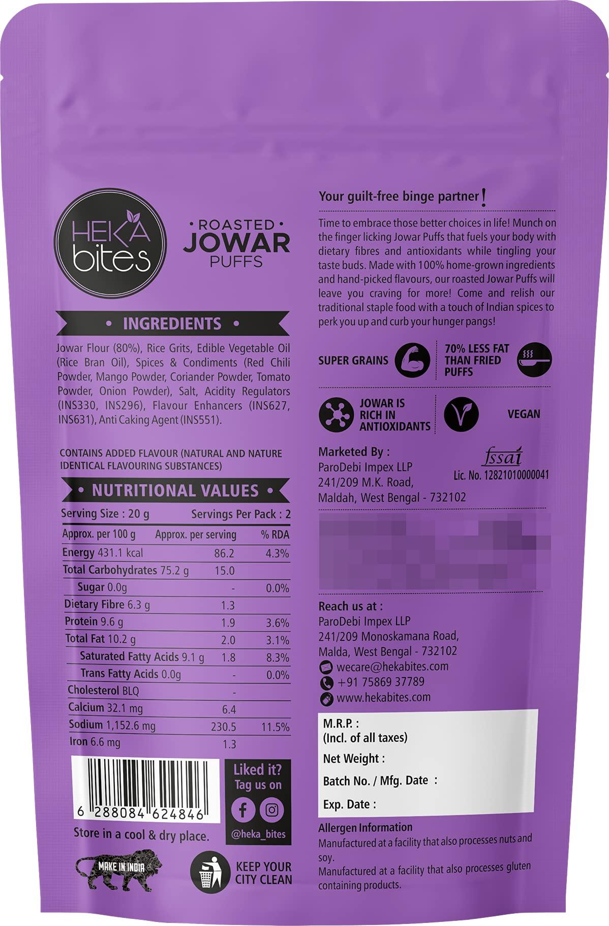 HEKA bites HEKA bites Roasted Jowar Puffs Majestic Masala - Pack of 6 | 86 Kcal | Made with 80% Jowar| Healthy Snack| Sugar Free| Cholesterol Free| Gluten Free (30g x 6)