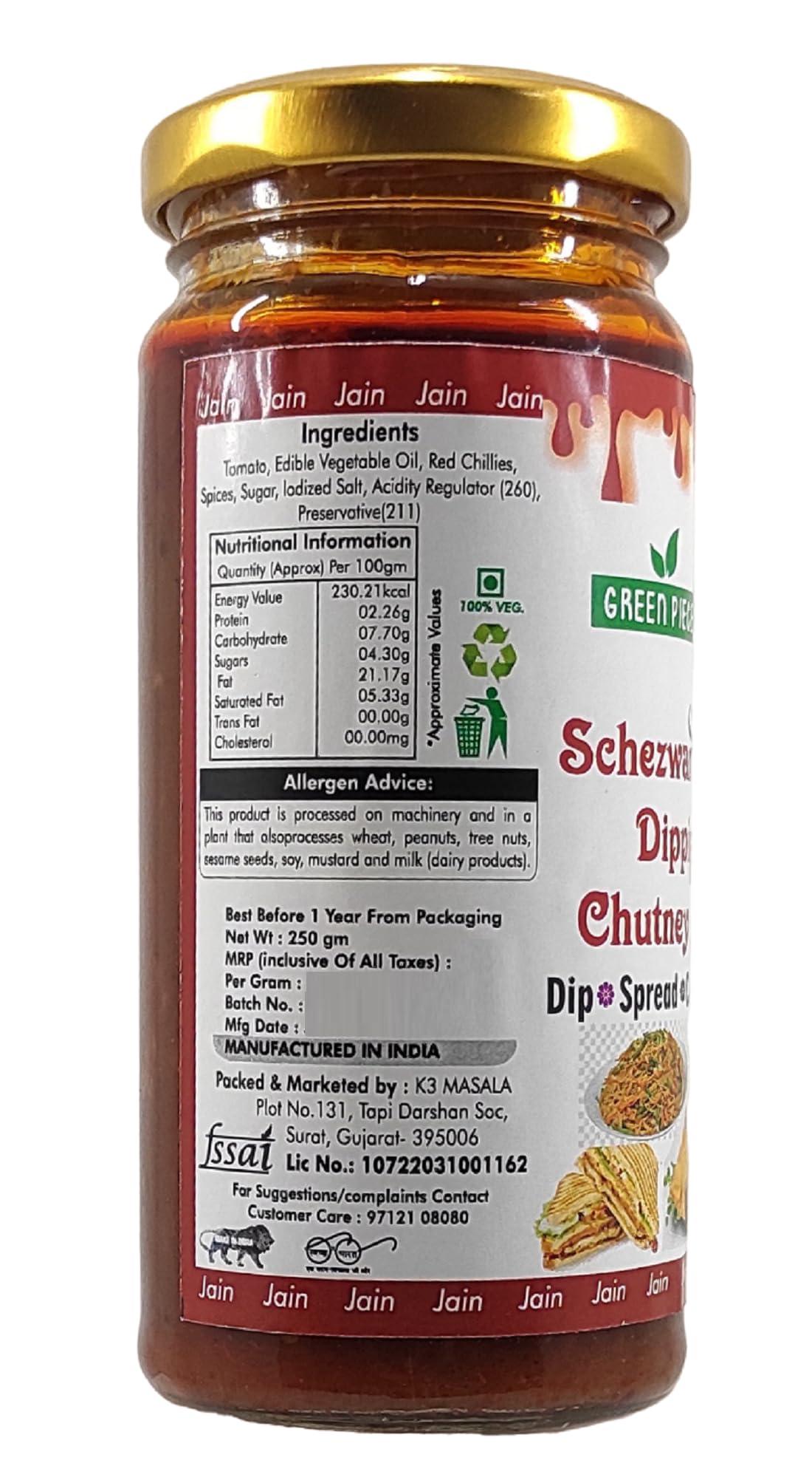 K3 Masala Green Piece Jain Schezwan Dipping Chutney Without Onion Garlic (250gm X 2) (Pack of 2)