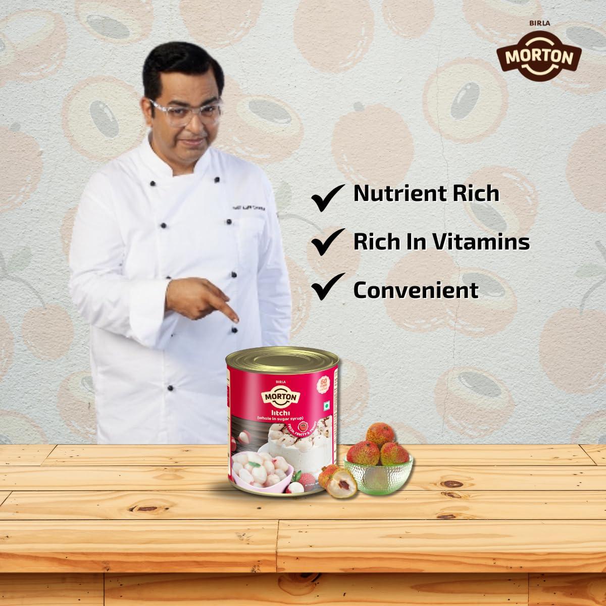 Morton Morton Litchi Whole In Sugar Syrup|No Artifical Colours & Preservatives|Made With Fresh & Ripe Litchies|Nutrious, High In Antioxidants|Good In Taste, Healthy & Yummy Litchi Whole - 800Gm(Pack Of 1)