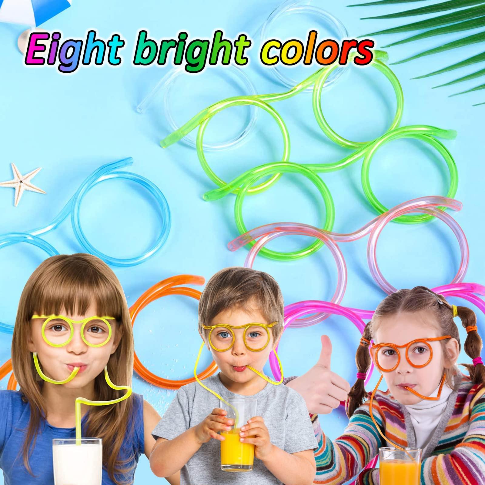 AITUOSI 8 Pieces Silly Straw Glasses, Eyeglasses Straws Crazy Reusable Fun Loop Straws Novelty Drinking Eyeglasses Straw for Kids Party Annual Meeting, Fun Parties, Birthday (8 Colors)