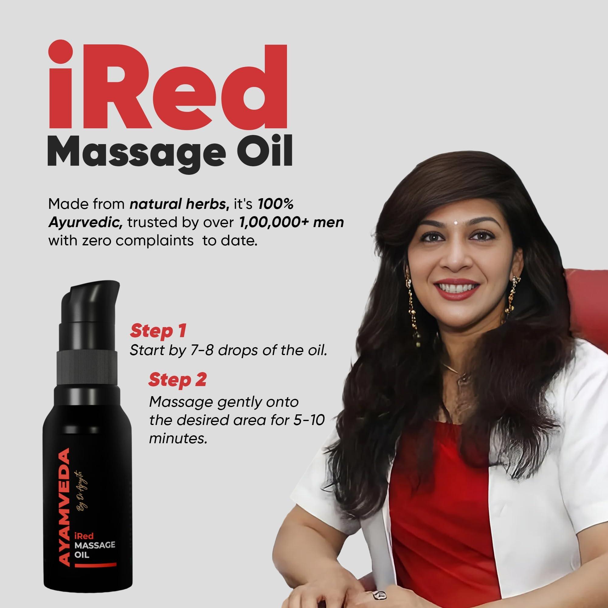 AyamVeda AyamVeda by Dr.Ajayita - iRed Massage Oil For Men with 60+ Premium herbs like Ashwagandha I Strength and Stamina Destroyer of Weakness (60 Days Pack) For External Use Only | No Side Effects