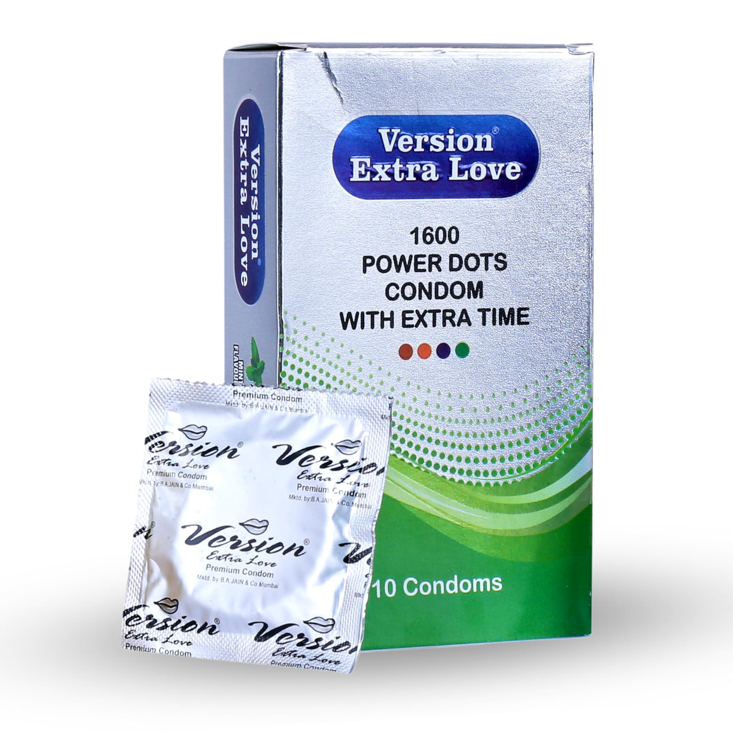 Version Extra Love Version Extra Love Version (Extra Dotted, Extra Time) 20s, Pack of 2 (Mint + Strawberry) Condoms for Men
