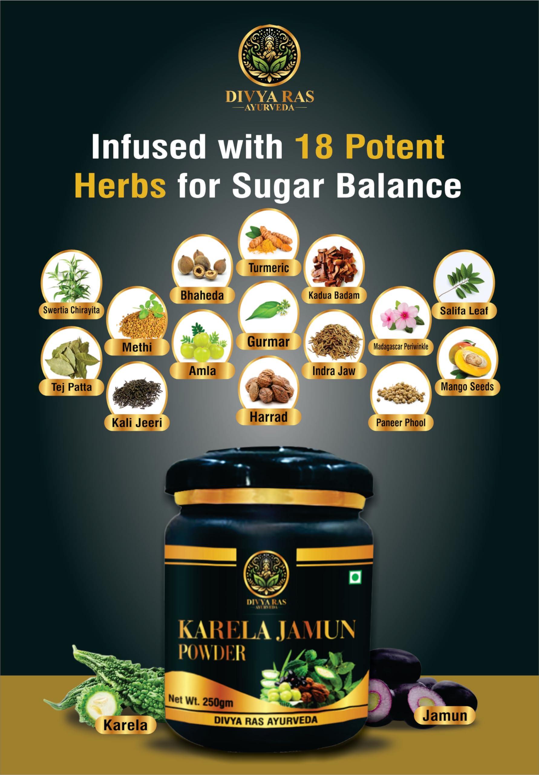 Veloce Herbals Pvt. Ltd. DIVYA RAS AYURVEDA Karela Jamun Powder With 18 Potent Herbs Helps Regulate Sugar Management -Pack of 250 Gm Jar