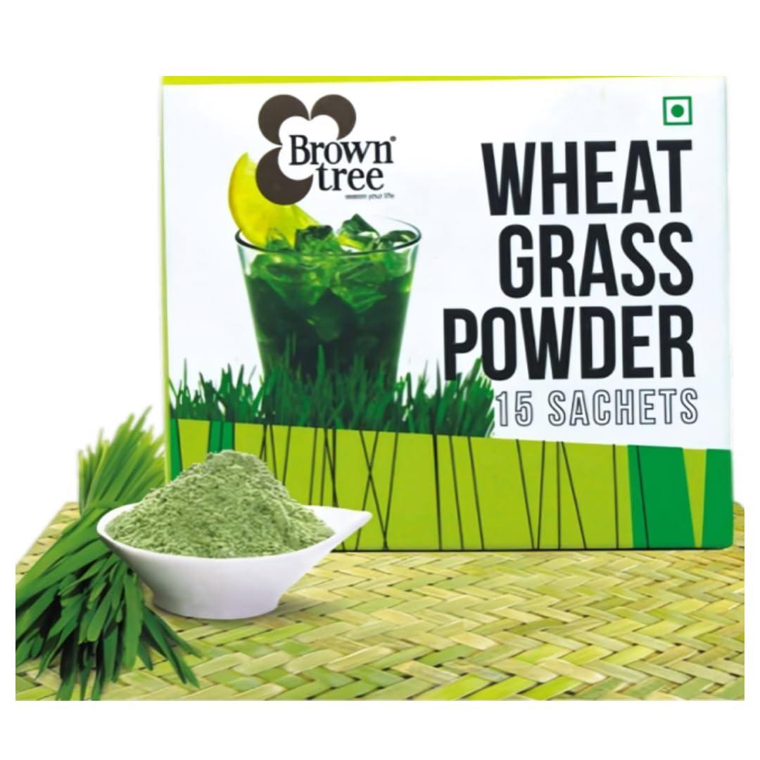 Brown tree Browntree Organic Wheatgrass Powder - 120g | Pack of 4 | 15 Sachets | Superfood Detox Powder | Natural Energy & Immunity Booster