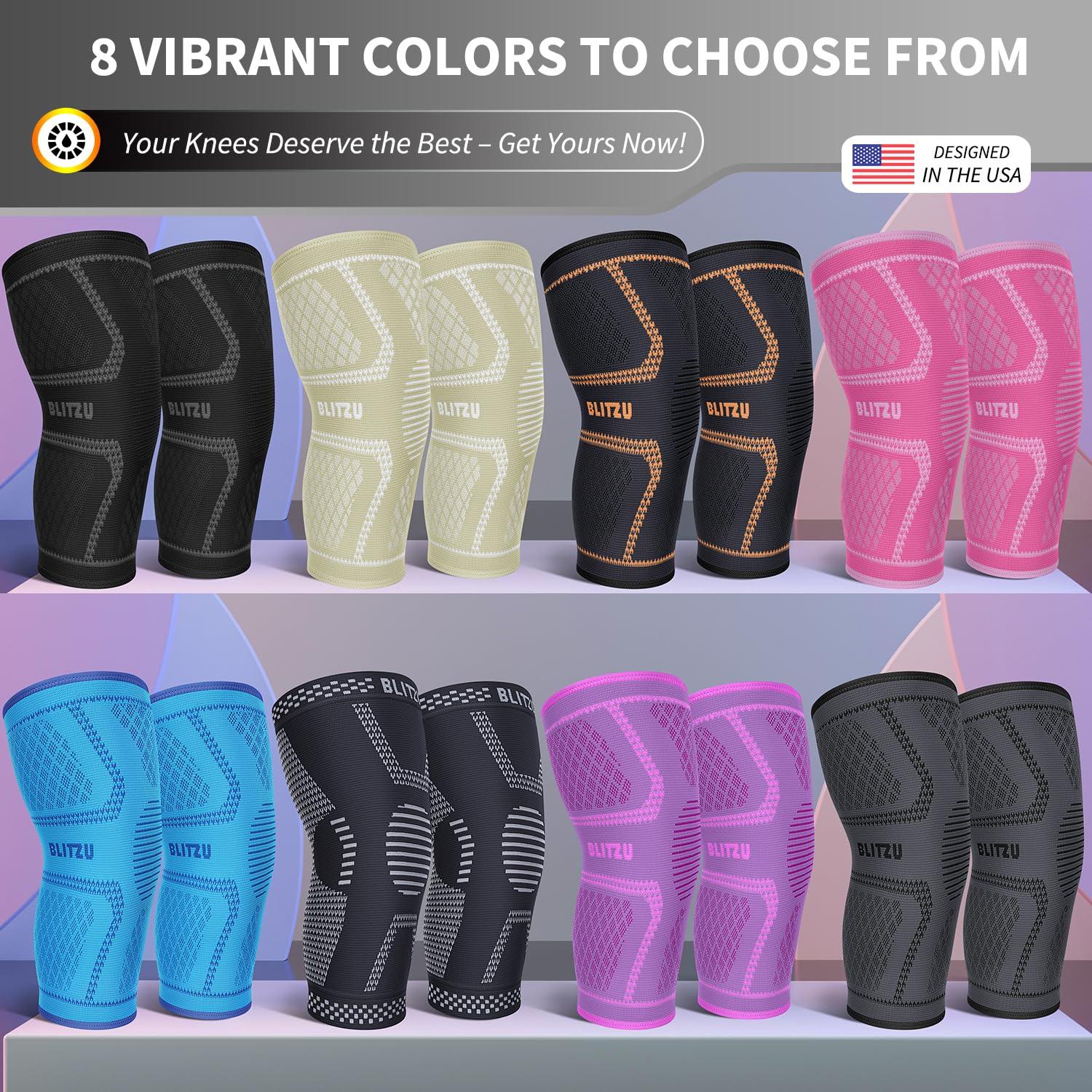 BLITZU BLITZU Flex Plus Compression Knee Brace Men and Women for Joint Pain, ACL MCL Arthritis Relief Meniscus Tear Support for Running Gym Workout Recovery Sleeves Strap Patella 7mm 5mm Neoprene Pad