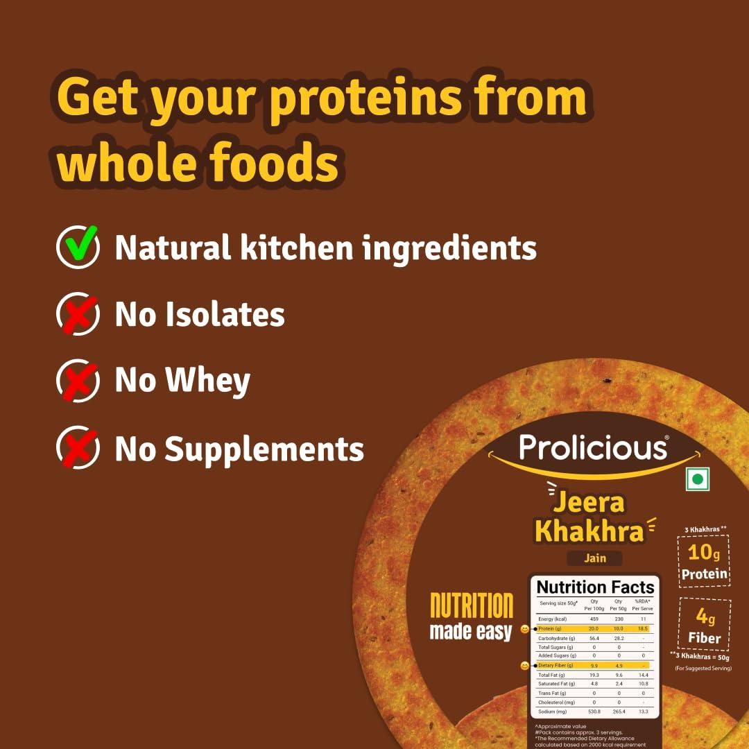 Prolicious Prolicious Jain Khakhra Combo | Plant Based High Protein Healthy Anytime Snack | No Palm Oil (Pack of 4, 170Grams Each)