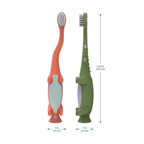 Dr. Brown\'s Dr. Brown\'s Toddler Toothbrush, Dinosaur, Green and Orange, 2-Pack