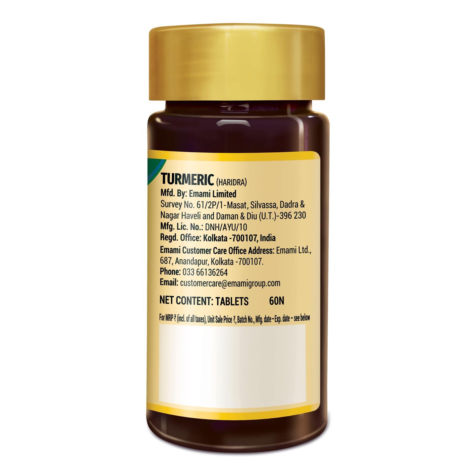 Zandu Zandu Turmeric Tablets with 100% Pure Turmeric Extract for Enhanced Immunity | Anti-allergic, Anti Inflammatory & Anti-Oxidant | Natural Cough & Cold Relief Formula (60 Tabs)