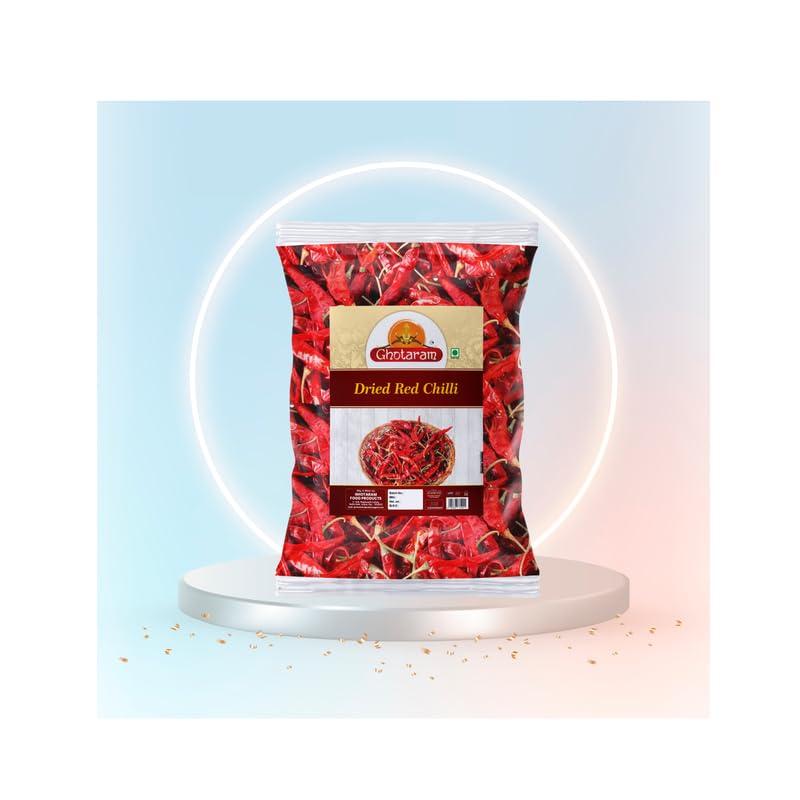 GHOTARAM Ghotaram Patna Red Chilli (Lal Mirch) Whole Red Chili | Sun Dried Red Chillies | SABUT LAL MIRCH | Whole Red Chilli/Chilly | Teja Superfine | Dry Red Chilli Mirchi-80Gx2Pk