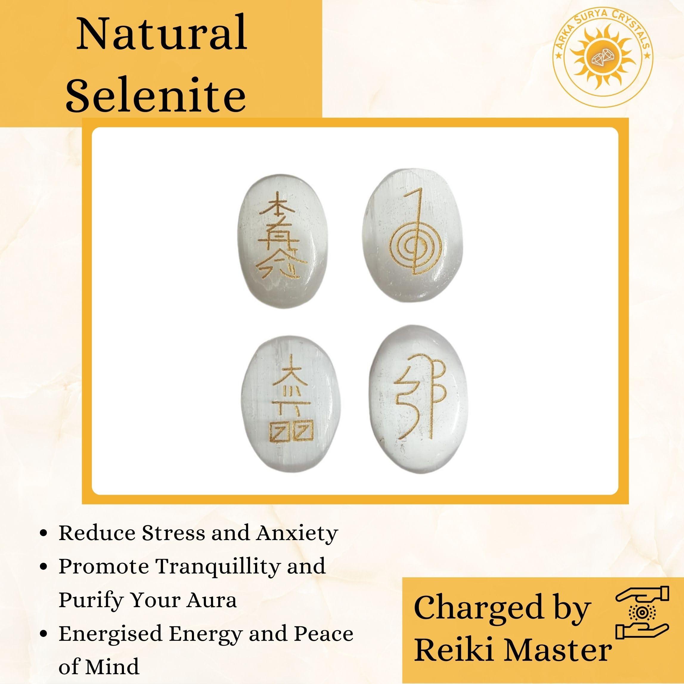 Arka Surya Crystals Arka Surya Crystals Natural Selenite Reiki Symbol Coin Set Enhance Energy Flow, Chakra Healing, Spiritual Cleansing, and Divine Protection
