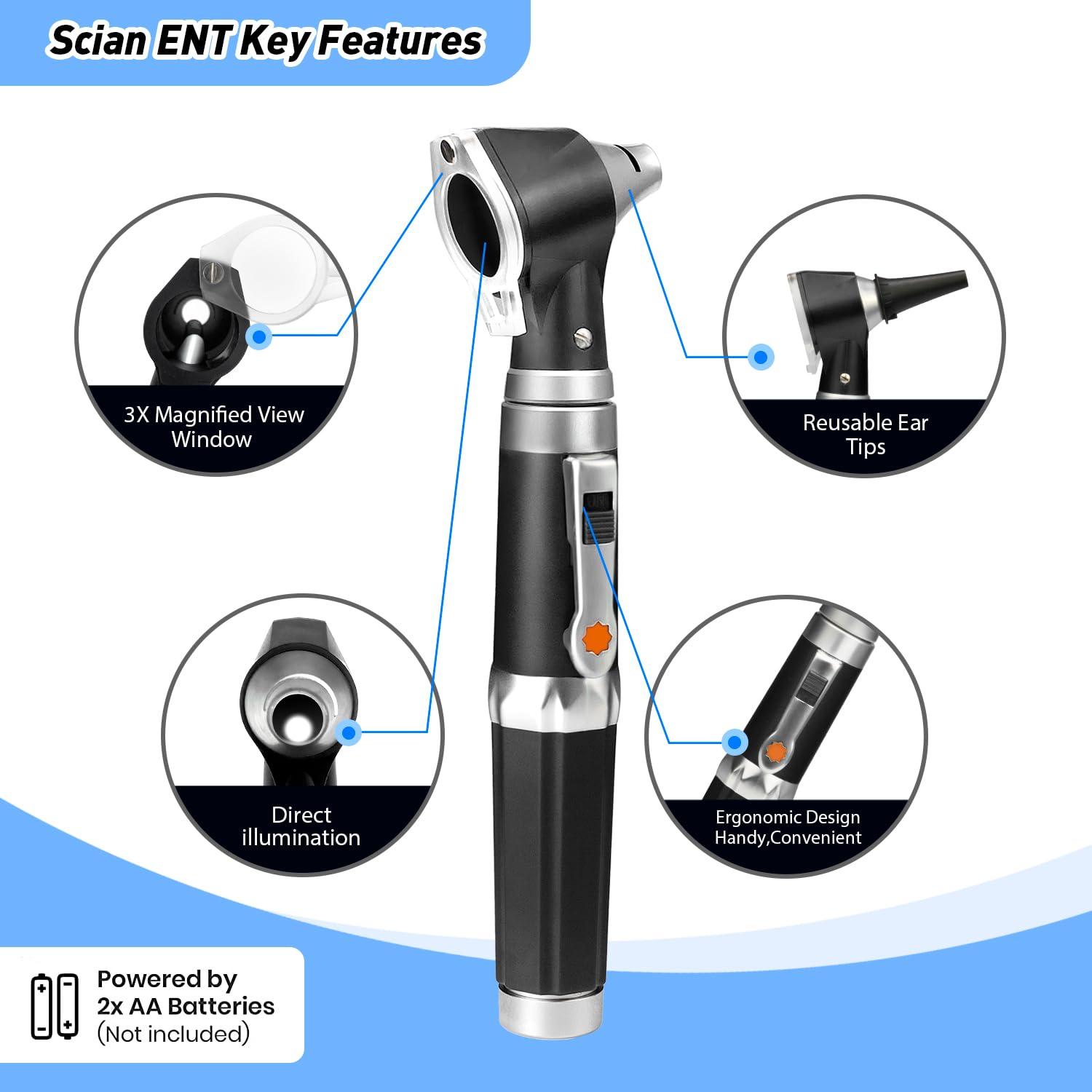 Scian Scian Mcp Otoscope Ot10G With Light-Ear Infection Detector,Pocket Ear Scope With Hard Plastic Case For Kids,Adults,Doctor,Pets In Multiple Colors(Black)