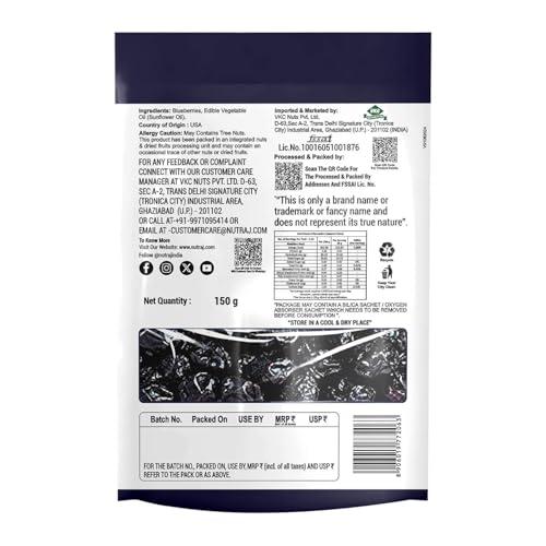 Nutraj Nutraj Dried Whole American Blueberries | No Added Preservatives | Blueberry 200g Pouch | Rich in Calcium and Vitamin K | Vegan, Non-GMO | Ideal For Snacking | Berries | Pack of 1