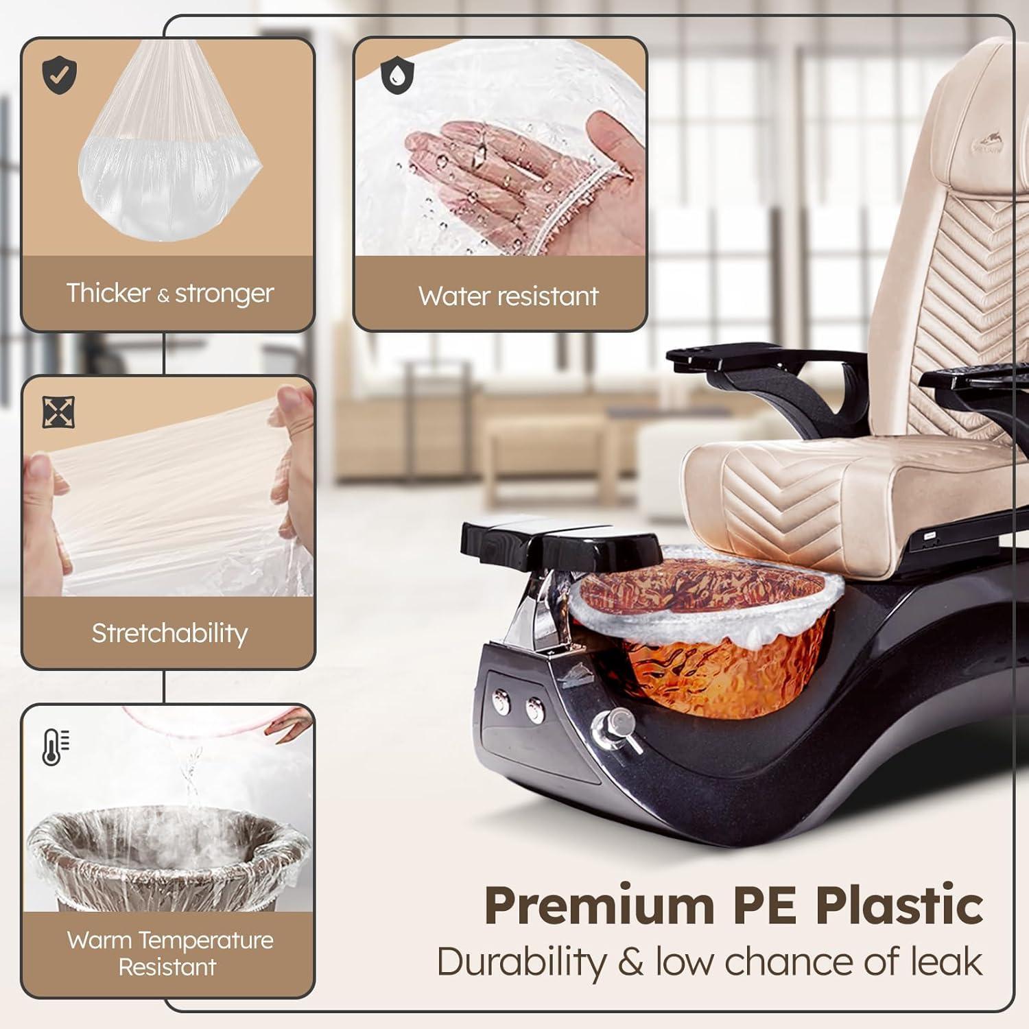 STORE77 STORE77 Premium Disposable Spa Chair Liners Elastic Bags, Pedicure Bowl Liners with Enhanced Thickness and Pedicure Liners Disposable Optimal Fit for Most Chair Spas, Foot Bath, Foot Tub, Clear - 100 PCS