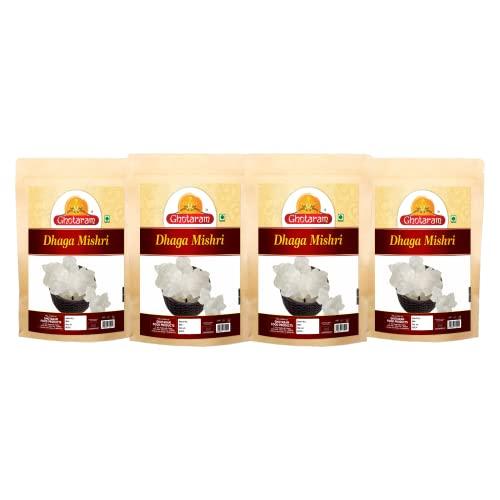 GHOTARAM Ghotaram Khadi Sakhar Mishri | Rock Candy | Kallu Sakkare | Sita Khanda | Sharkara Sharakara | Dhaga Mishri | Thread Rock Crystal Sugar Mishri Rich in Vitamins-3920g(pac 4x 980g)