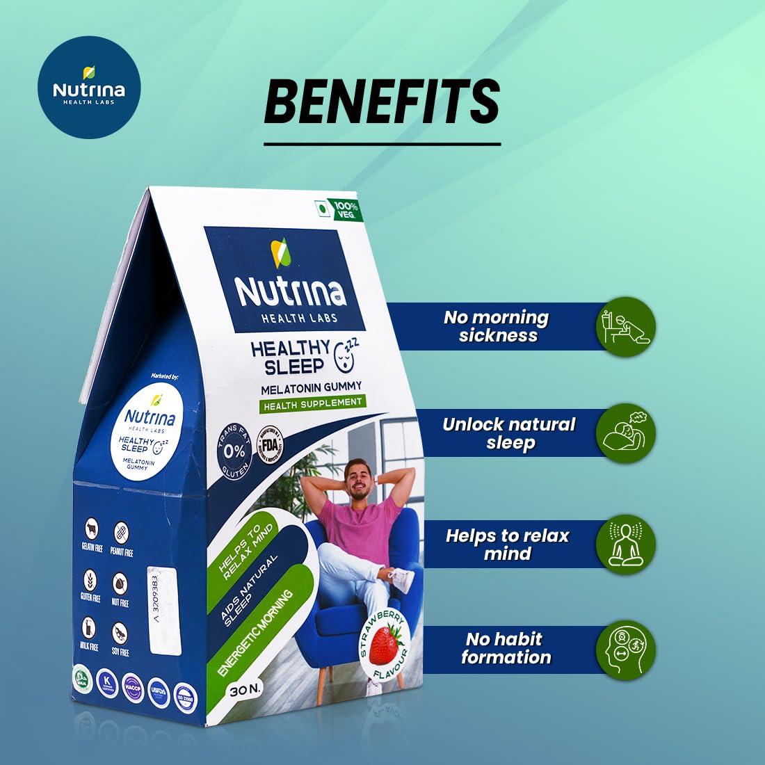Nutrina - Health Labs Nutrina Health Labs Healthy Sleep Gummies for Better Sleep With 5mg Melatonin Non-Habit Forming, Helps in Nerve and Mind Relaxation| For Men and Women |30 Gummies (Pack of 1)