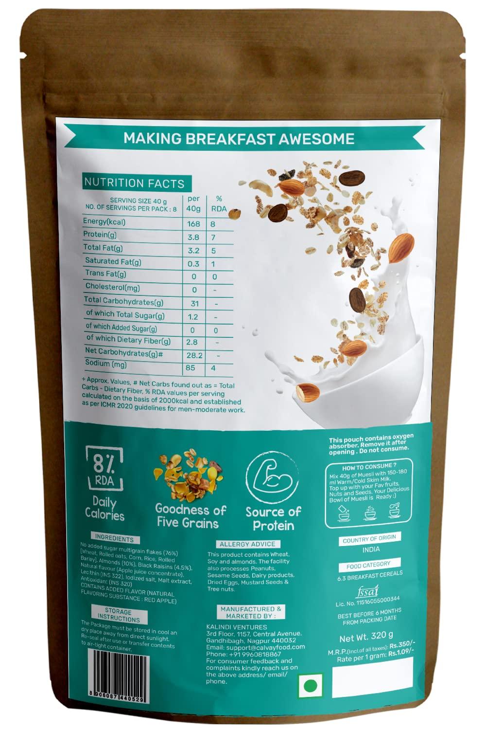 CALVAY'S Calvay's VegRich No Added Sugar Muesli (Assorted Combo) Diabetic Friendly | Sugar Free Muesli - Rolled Oats + Wheat Flakes + Barley + Almonds and Raisins (Assorted Zero Sugar Combo)