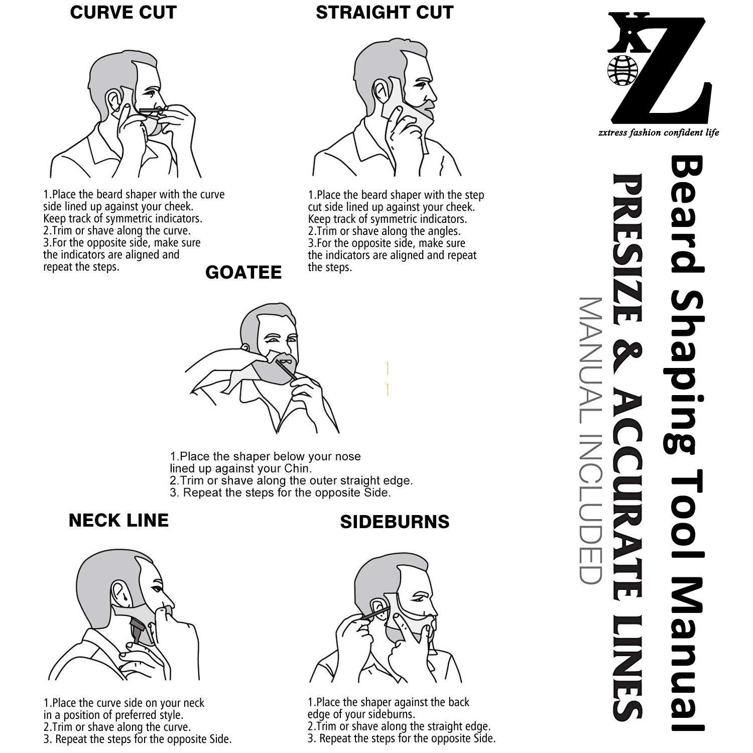 ZXTRESS Beard Shaping Styling and haircut tools for men - Perfect for Hairline Line-up, Edging - Stencil/Template for Trimming, Mustache, Goatee, Neckline, Great Gift