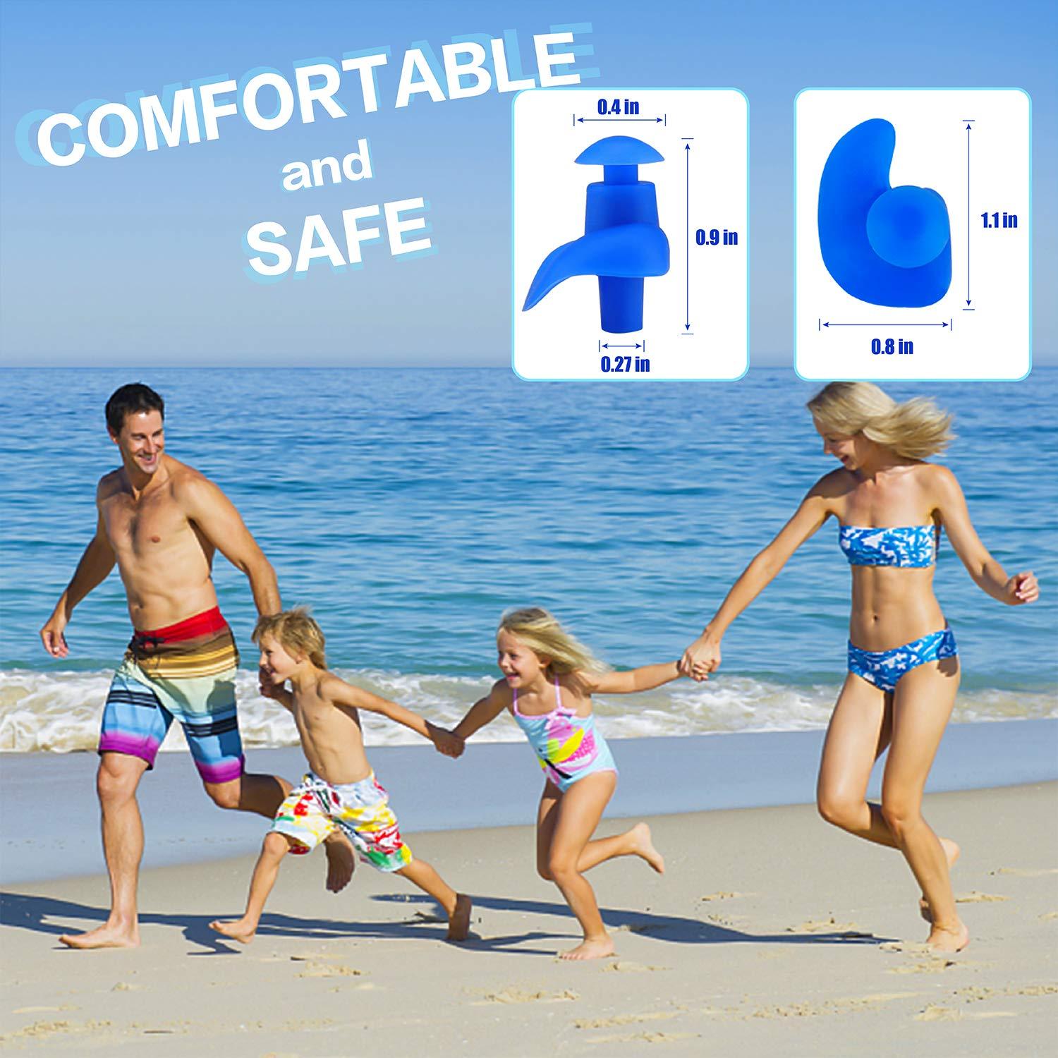 Jionchery Jionchery Swimming Ear Plugs, 4 Pairs Waterproof Reusable Silicone Earplugs for Adults Kids, Blue Pink