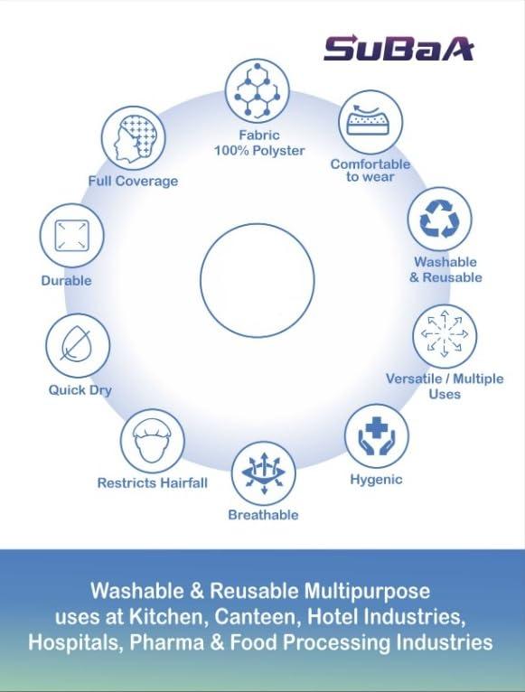SubaA SuBaA Washable/Reusable Hairnet Head Cover Caps 20pcs (Pack of 20) - Breathable Fabric, Lightweight, Comfortable and Hygienic (20)