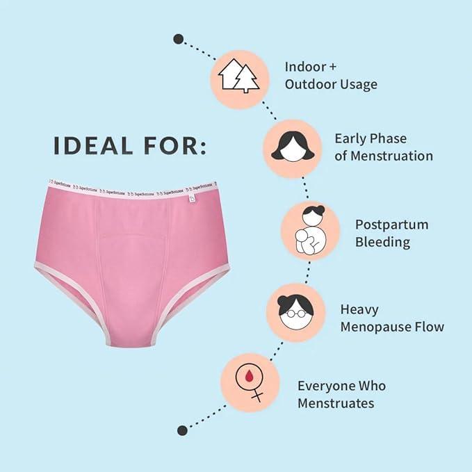 superbottoms superbottoms 2 Period Women Underwear (Lilac And Pink) + 4 Flow Lock Cloth Pads + Free Wet Pouch,Size - M, Pack Of 7