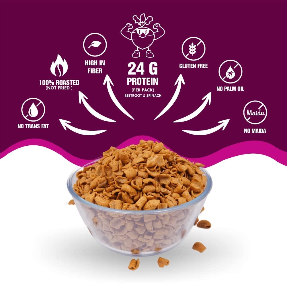 Diet-Fils Diet-Fils Beetroot Spinach Snack Enriched with Pea Protein Cheese & Herbs Combo | Gluten Free | 24G Protein Per Pack | ZERO Transfat | Healthy Roasted Tasty Snacks | Combo 150 gm x 3