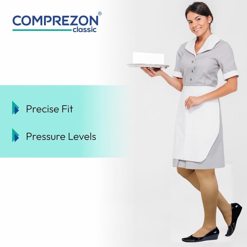 Comprezon Comprezon Classic Lycra Medical Compression Stockings | Class 2 Compression | Above Knee Length | Pain Relief & Swelling Reduction | Compression Socks for Men and Women | Varicose Veins Stockings (Small)