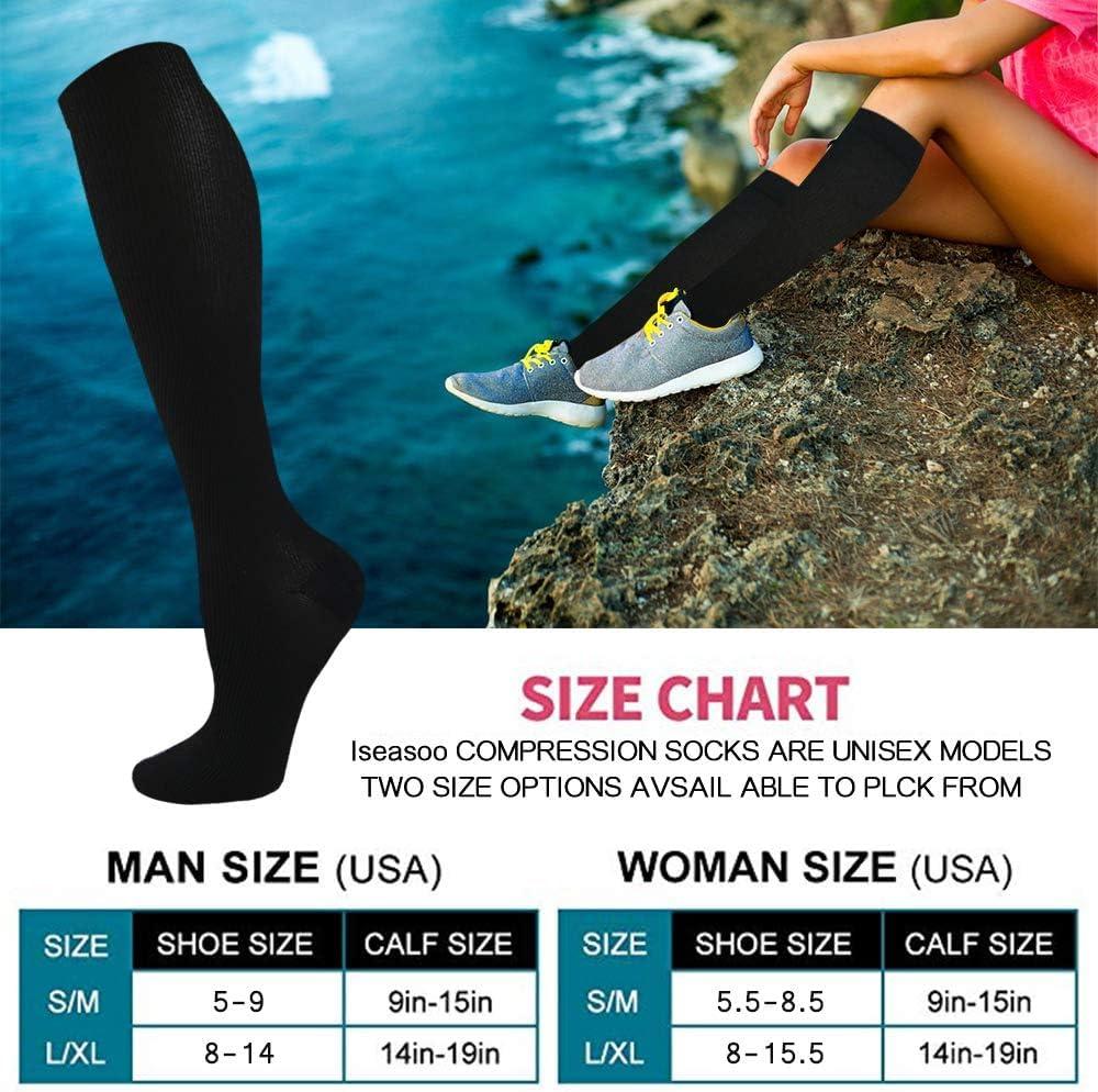 Iseasoo Compression Socks For Men & Women Circulation-Best For Medical Running Hiking Cycling 15-20 mmHg(S/M)