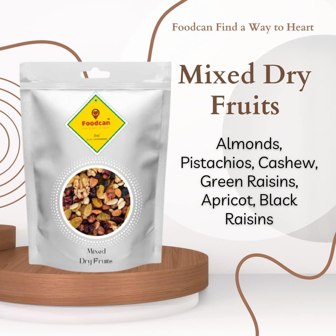 Foodcan ; FIND A WAY TO HEART Foodcan Mix Dry Fruits and Nuts [Almonds, Pistachios, Cashew, Kishmish, Apricot, Black Raisins] Fresh and Healthy Dry Fruits, Seeds & Nuts. 1 Kg