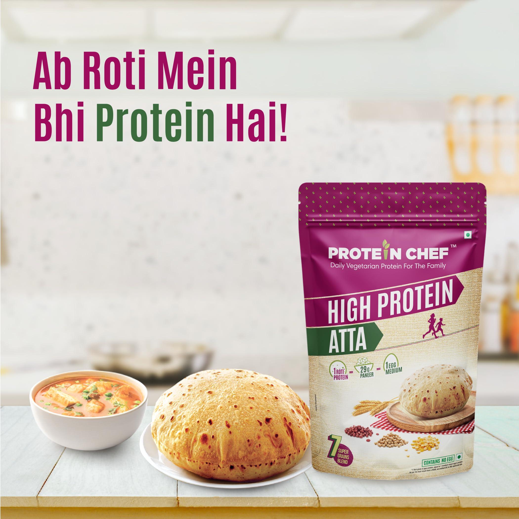 Protein Chef Protein Chef High Protein Atta (2kg) | 7 Supergrain Flour with Double the Protein | Tastes like Regular Chakki Atta Roti | Multigrain Atta | Roti Protein Good for the Family | Vegan Plant Protein Food