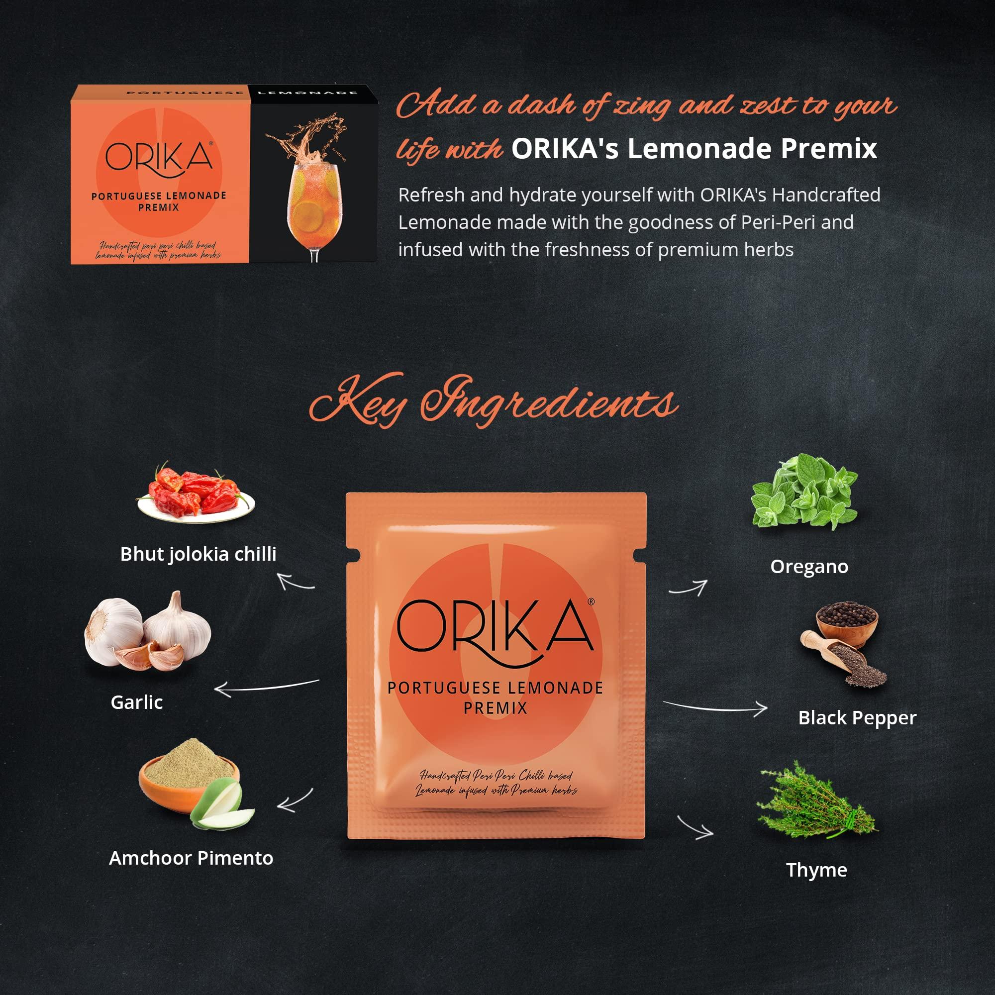 Orika Orika Jaljeera, Masala & Portuguese Lemonade Variety Pack | 60 Sachets (20 Sachets Each Flavour) 1.14kg | Infused with Premium Herbs | Handcrafted Instant Drink Premix | Refreshing Summer Drink