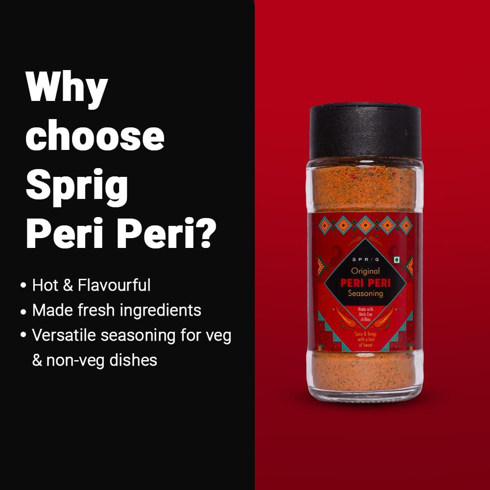 S P R I G Sprig Peri Peri Seasoning | Made with authentic Bird\'s Eye Chili, Herbs, Lime & Garlic | Fiery & Zesty| Piri Piri for French Fries, Popcorn, Chicken, | 65g