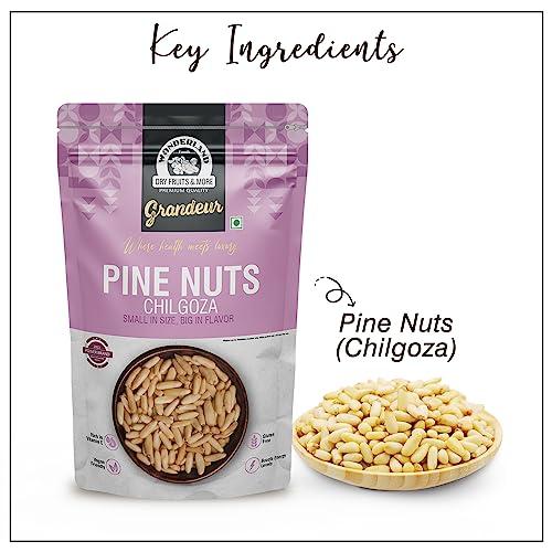 WONDERLAND FOODS (DEVICE) WONDERLAND FOODS Grandeur Premium Pine Nuts 200g Pouch | Chilgoza Dried Fruit | Chilgoza Giri | Chilgoja Seeds | Crunchy Pine Seeds for Eating, Luxury Eatable Snack