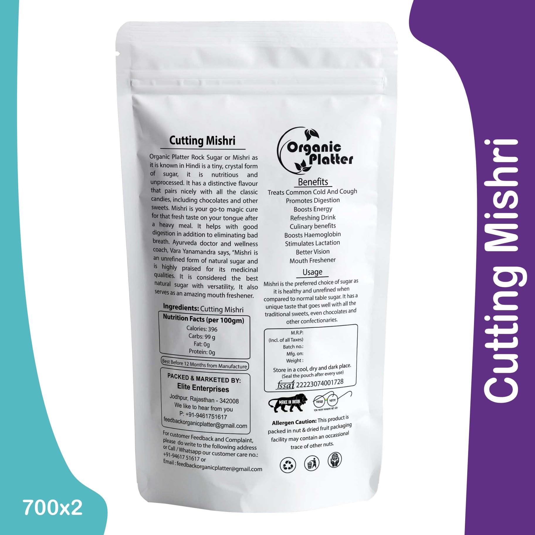 Organic Platter Mishri Dana|Cutting Misri|Sugar Mishri Crystal candy Small|Diamond Cut Mishri (Pouch) (1400gm)