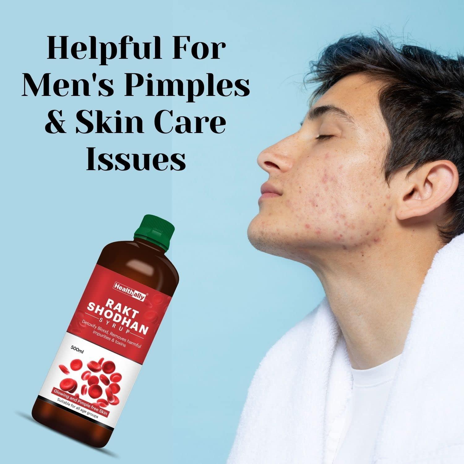 Healthally Healthally Ayurvedic Blood Purifier Rakt Shodhan Syrup|Pimple Acne Remover Skin Cleanser Tonic|Improves Skin Health & Wellness,Detox Blood Impurities|Safe For Men Women - 500 ML
