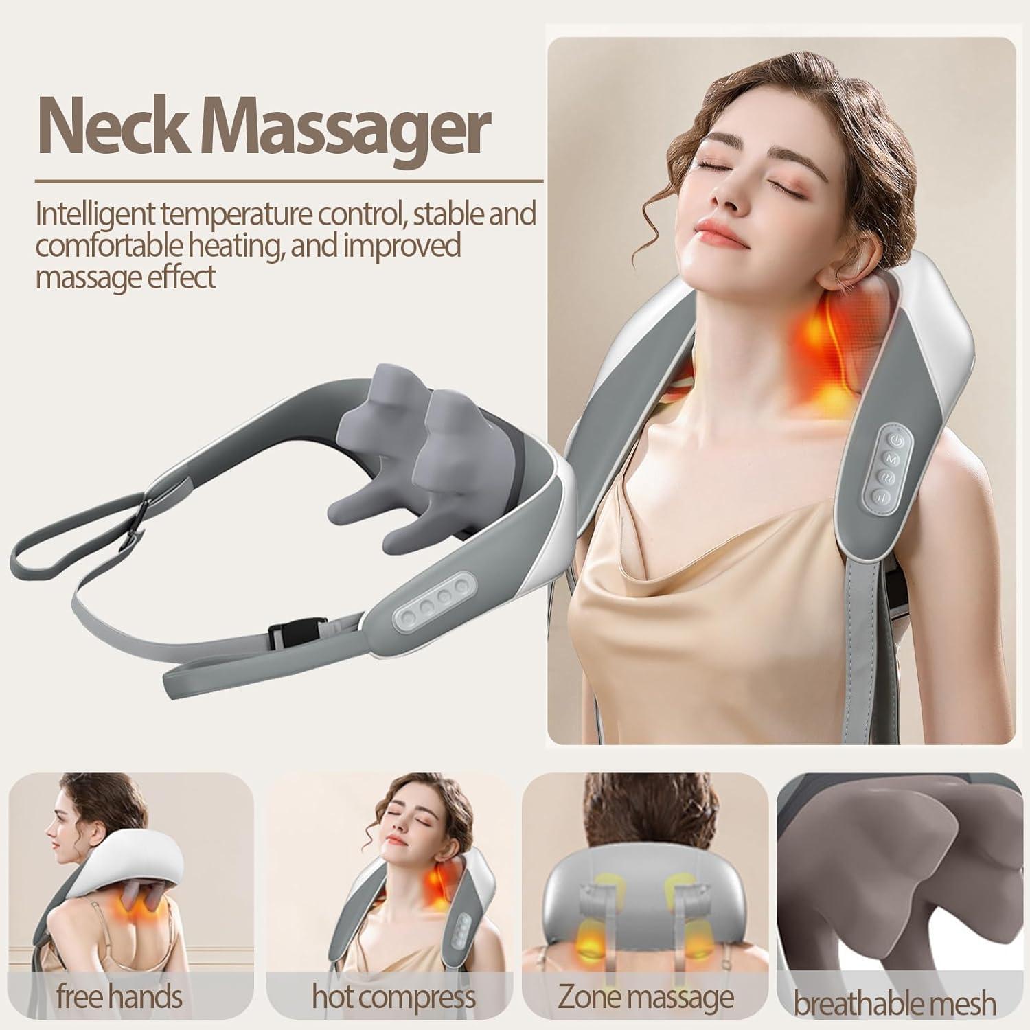 Ultomiris Ultomiris Wearable Neck Shoulder Massager Deep Tissue Shiatsu Back Massagers with Heat for Pain Relief Electric Human-Hand Kneading Squeeze Muscles Massage Pillow Full Body Use