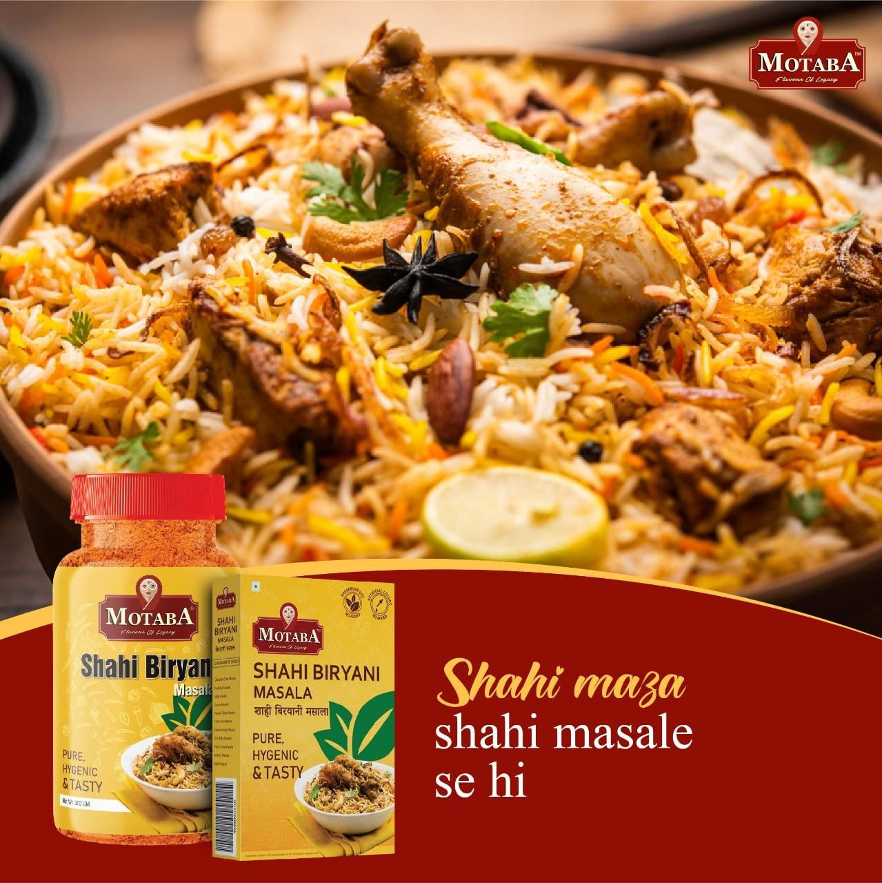 MOTABA Motaba Delicious Shahi Biryani Masala 100 Gram/Natural,Premium Spices Blends & Aromatic | No Preservatives & No Artificial Color/Delicious & Flavourful Cooking (100Gram, Pack of 1)