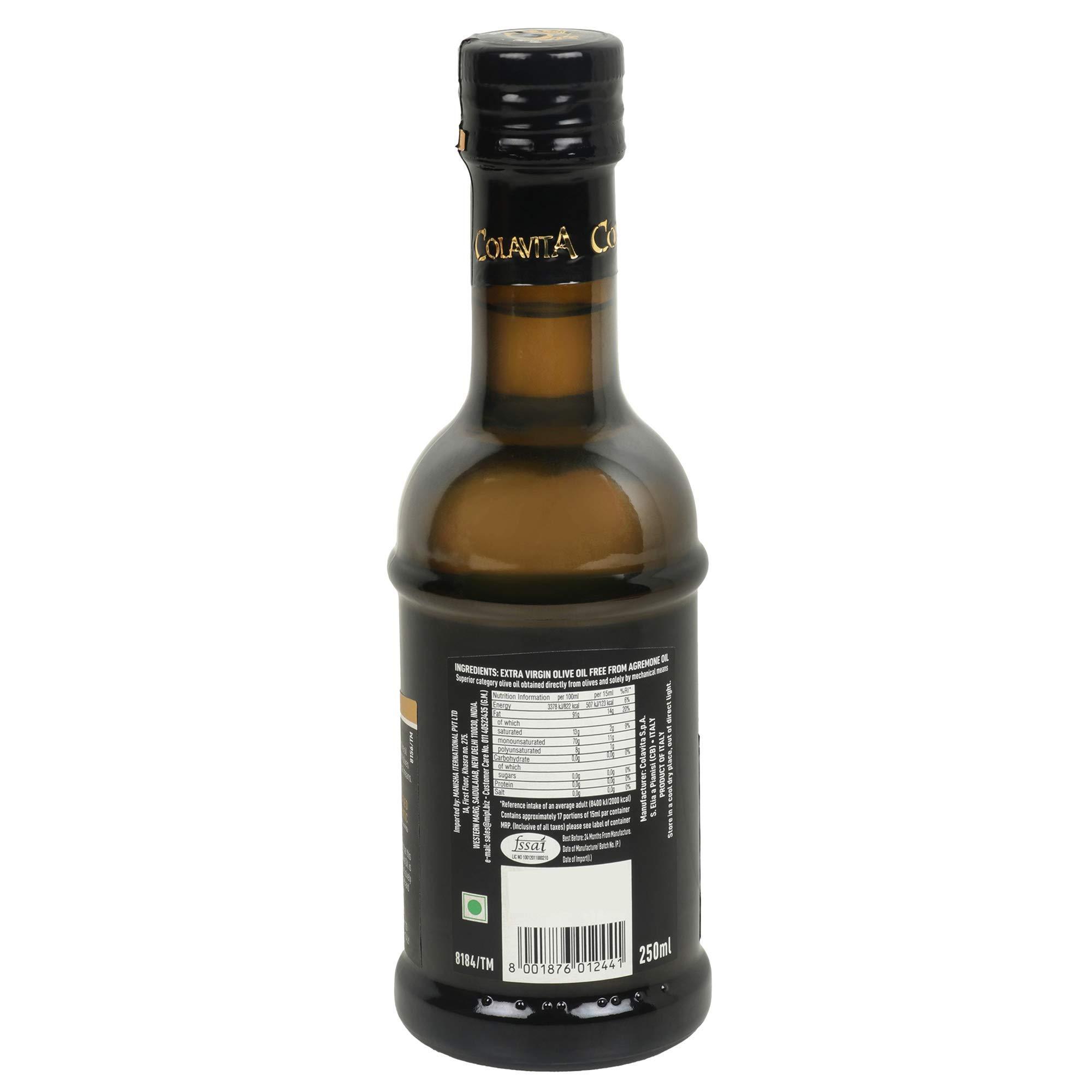 COLAVITA Colavita Extra Virgin Olive Oil (250 ml) | Italian Premium Selection | Imported from Italy | Premium Olive Oil for Cooking, Dips and Marinades | Cold Pressed Oil from Italian grown Olives | Timeless Bottle Pack