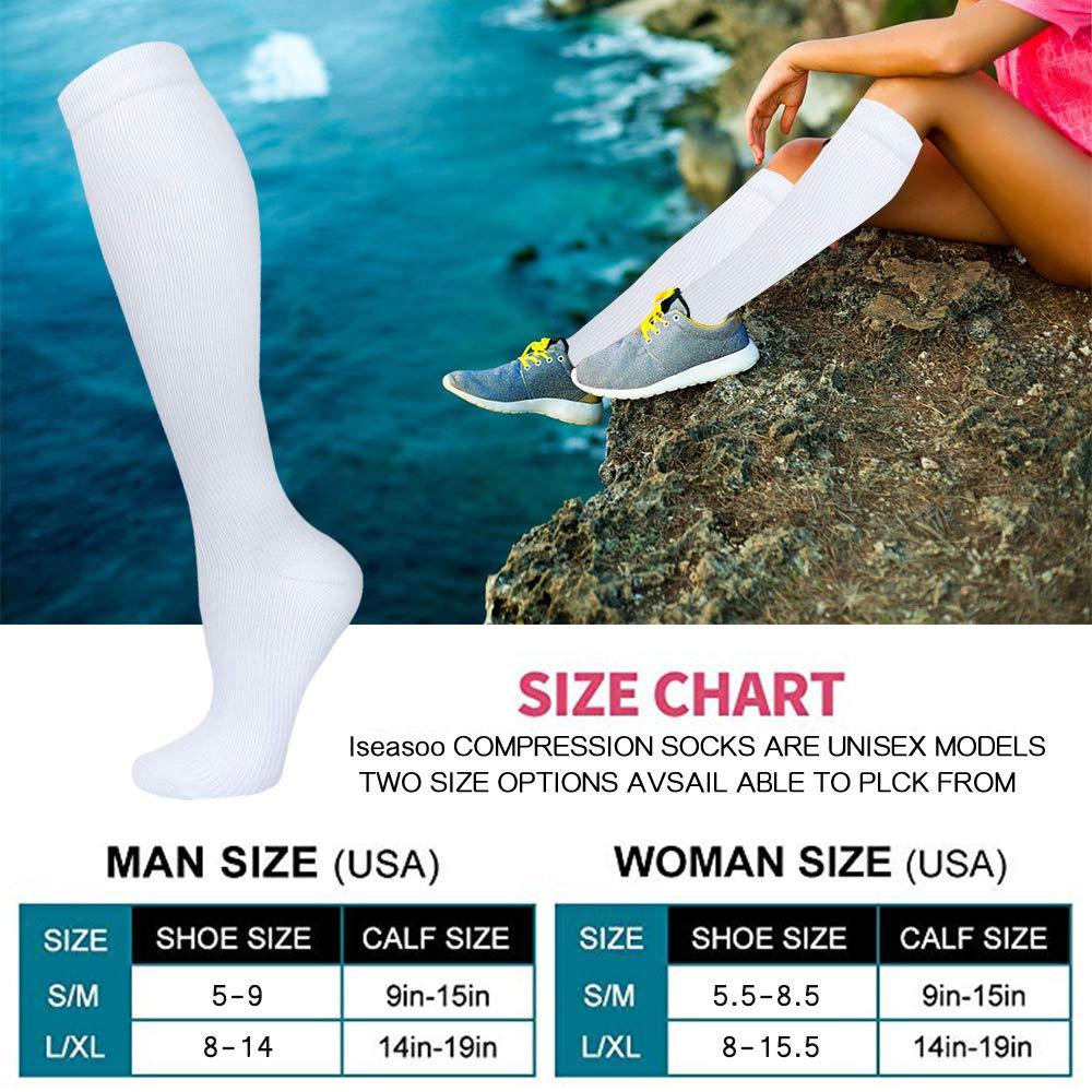 Iseasoo Compression Socks For Men & Women Circulation-Best For Medical Running Hiking Cycling 15-20 mmHg(S/M)