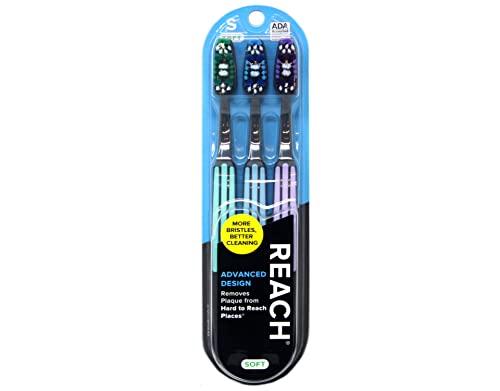 Reach Reach Advanced Design Soft Toothbrushes, Colors May Vary, 3 Count (Pack of 2) Total 6 Toothbrushes