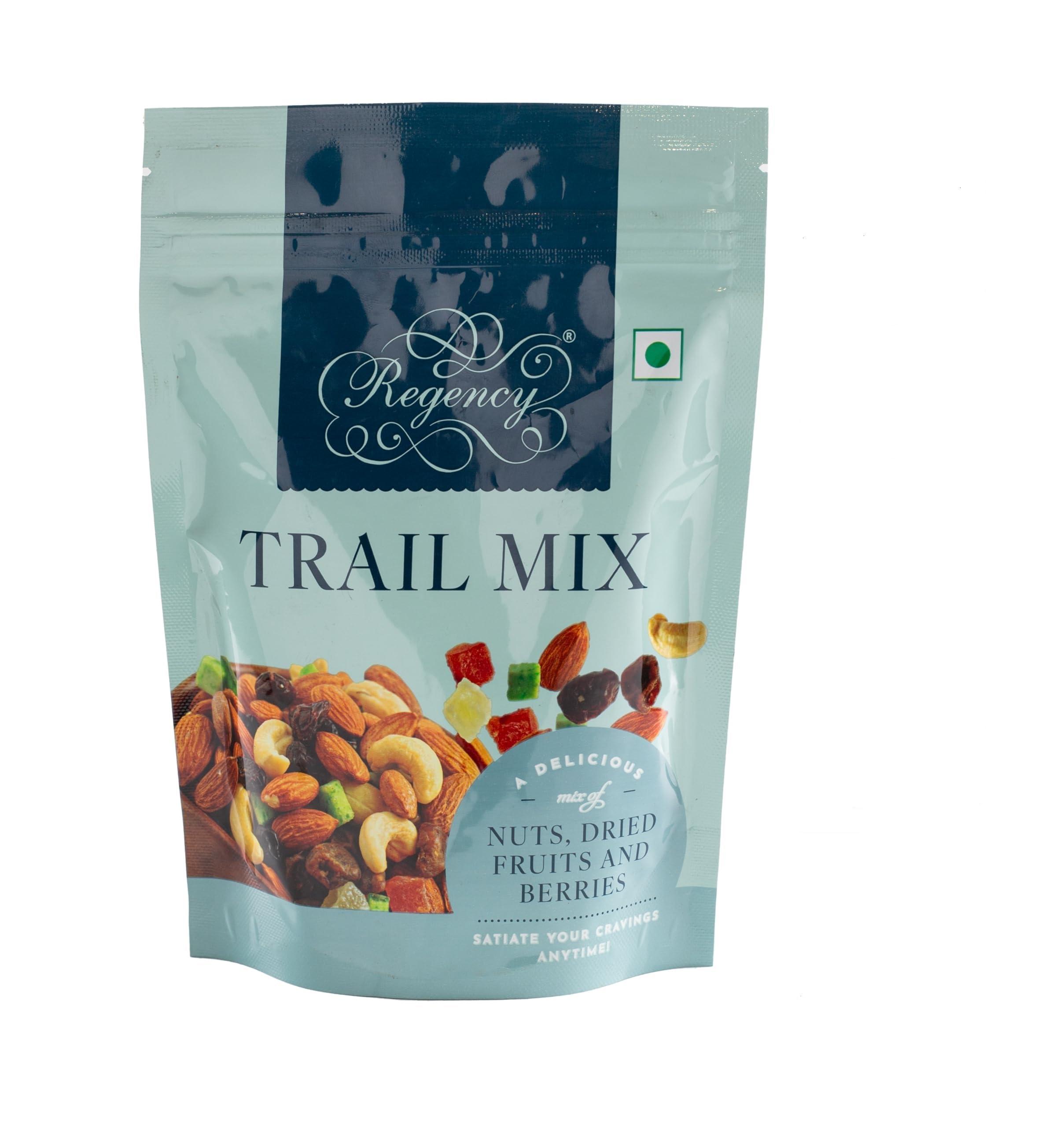 REGENCY REGENCY Trail Mix 200 gm Pouch Protein Crunch, Dry Fruit Mix (Pineapple, Papaya, Pomelo)| Almond & Cashews (Roasted Salted) | Dates, Dried Cranberries, Black Raisins (Seedless), Dried Blueberries. | Pack Of 2