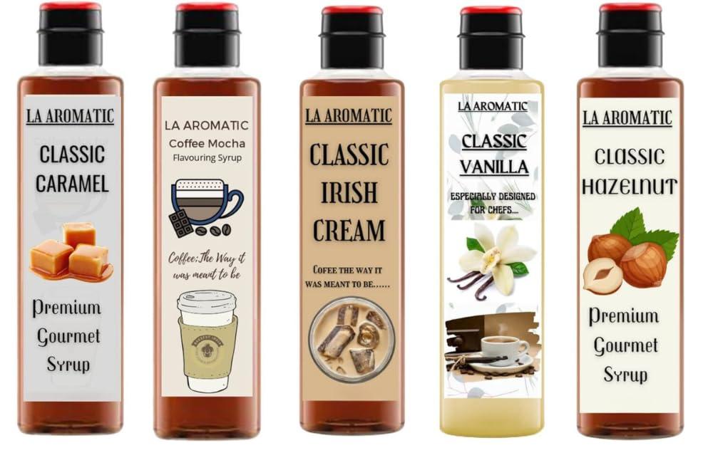 La Aromatic La Aromatic All Exotic Coffee Syrups Combo of 5 flavours (Hazelnut,Vanilla,Irish Cream,Caramel,Coffee Mocha)-50ml Each(Trial Pack)