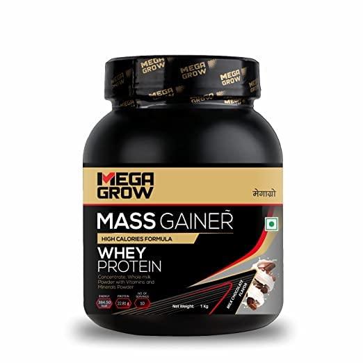 MEGAGROW MEGAGROW Mass Gainer 1Kg,Milk Chocolate Flavor-High Calorie Weight Gain Protein Powder,Bulking Supplement Powder,Mass & Weight Gainer Shakes For Men & Women Total 10 Servings