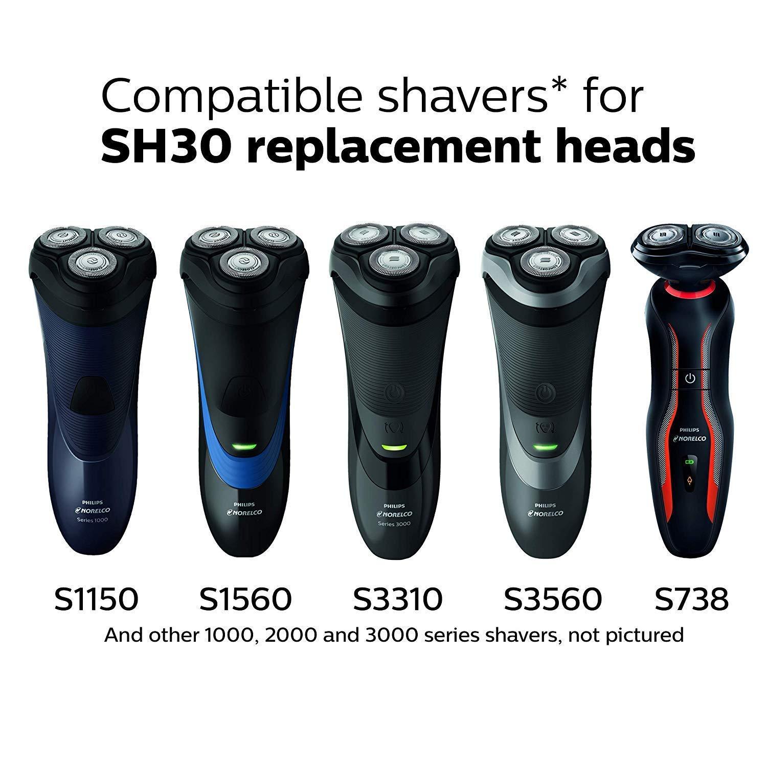 Justec SH30 Replacement Heads for Philips Norelco Series 3000, 2000, 1000 Shavers and S738 Click and Style Fits The Following Models: S1150, S1015, S1100, S1560
