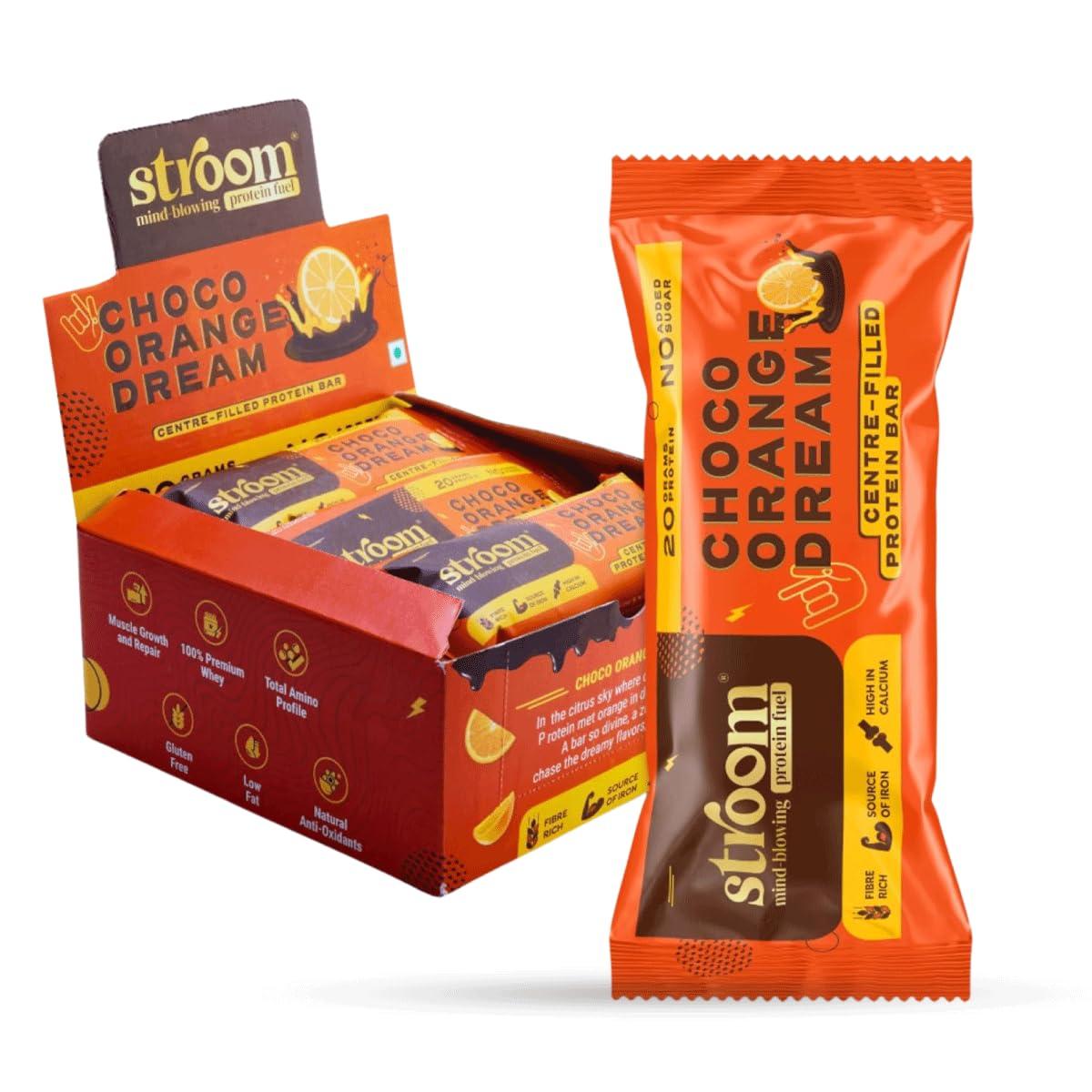 STROOM STROOM Asia\'s First Centre Filled Protein Bars | 20g Protein (5 Bars, 63 Grams Each) | Choco Orange Dream | Protein Bars for Muscle Growth & Repair | Fibre Rich | No Added Sugar