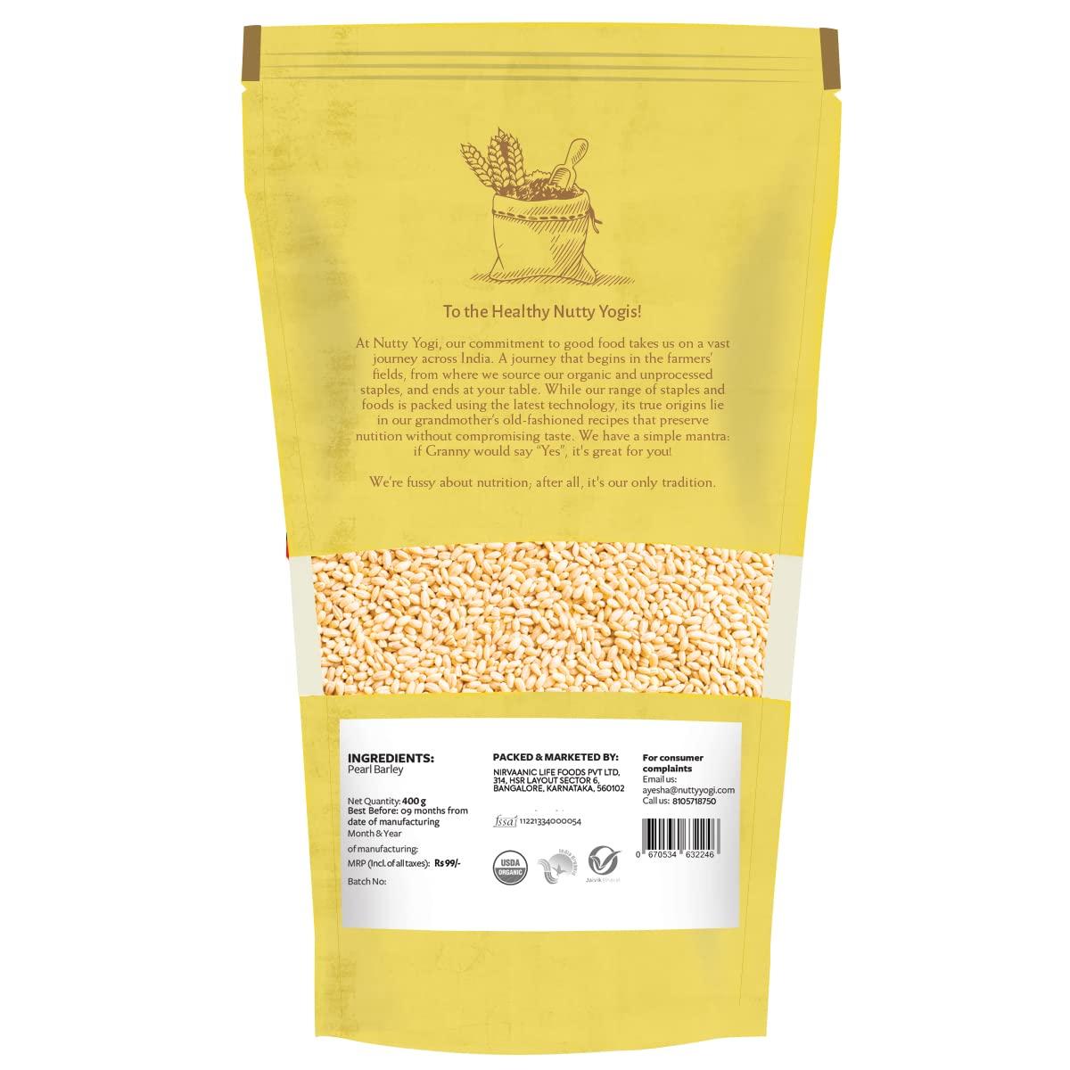 NUTTY YOGI Nutty Yogi Organic Pearl Barley | wholegrain Nutrition | - 400gm (Pack of 1)