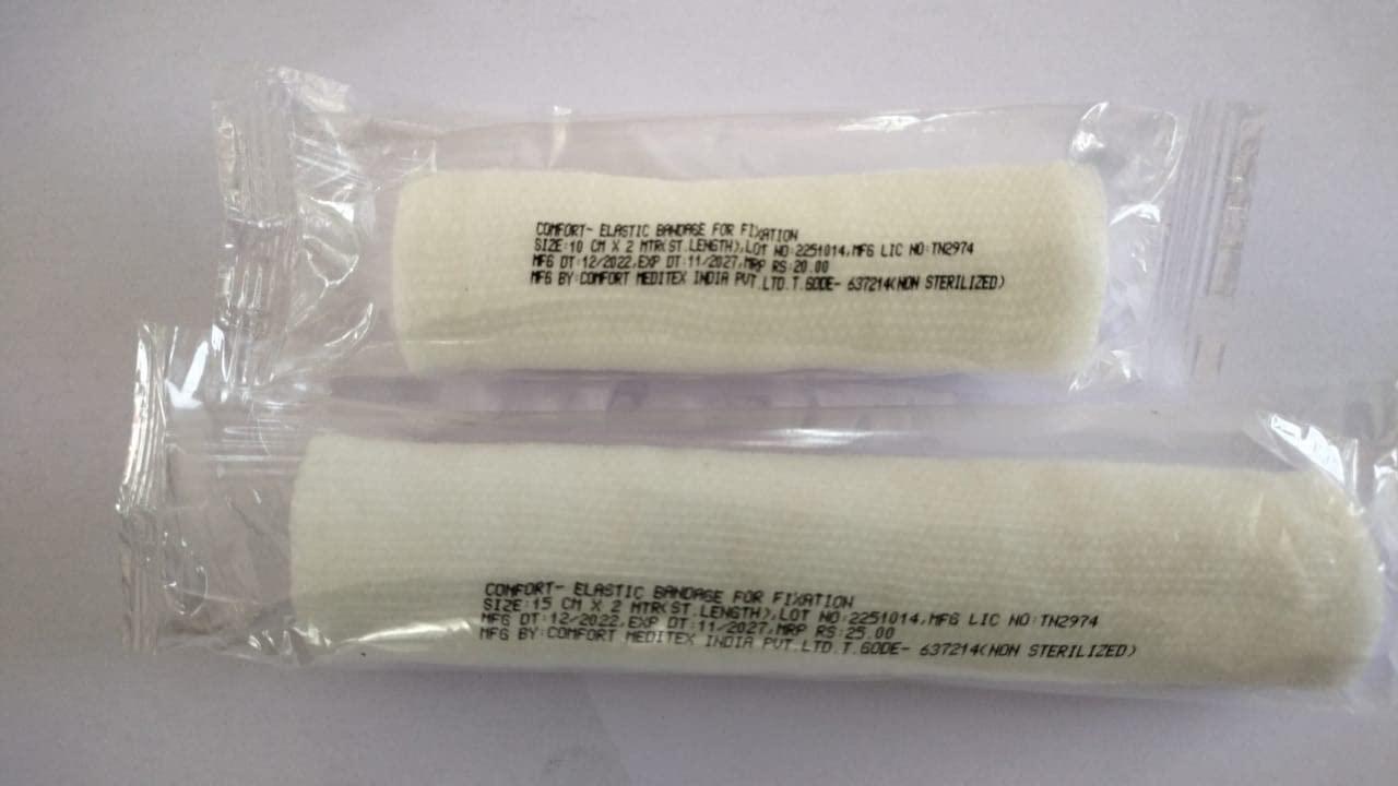 Comfort Comfort Elastic Crepe Bandage Stretched Length with Extra 2 Clips and Non Fraying Edges with End over Locking (8 cm X 4 m)