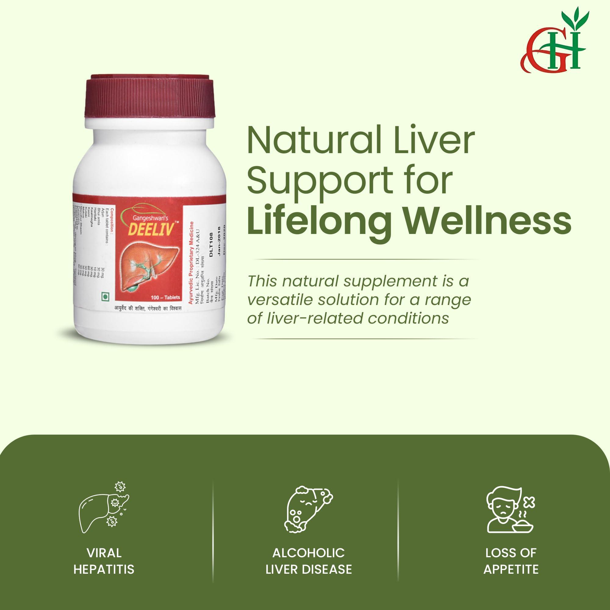 Gangeshwari Herbals D-Liv Forte Syrup-200ML (2Pcs.) & D-Liv Tablet 100Tb. Combo I Enriched with Gokhru, Punernanva