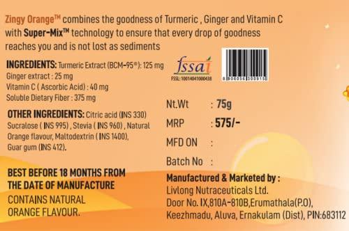 Curegarden Curegarden Zingy Orange Instant Drink Mix | Heathy Turmeric & Ginger Immunity Booster Drink Powder with BCM95 | Better Digestion, Natural Antioxidant