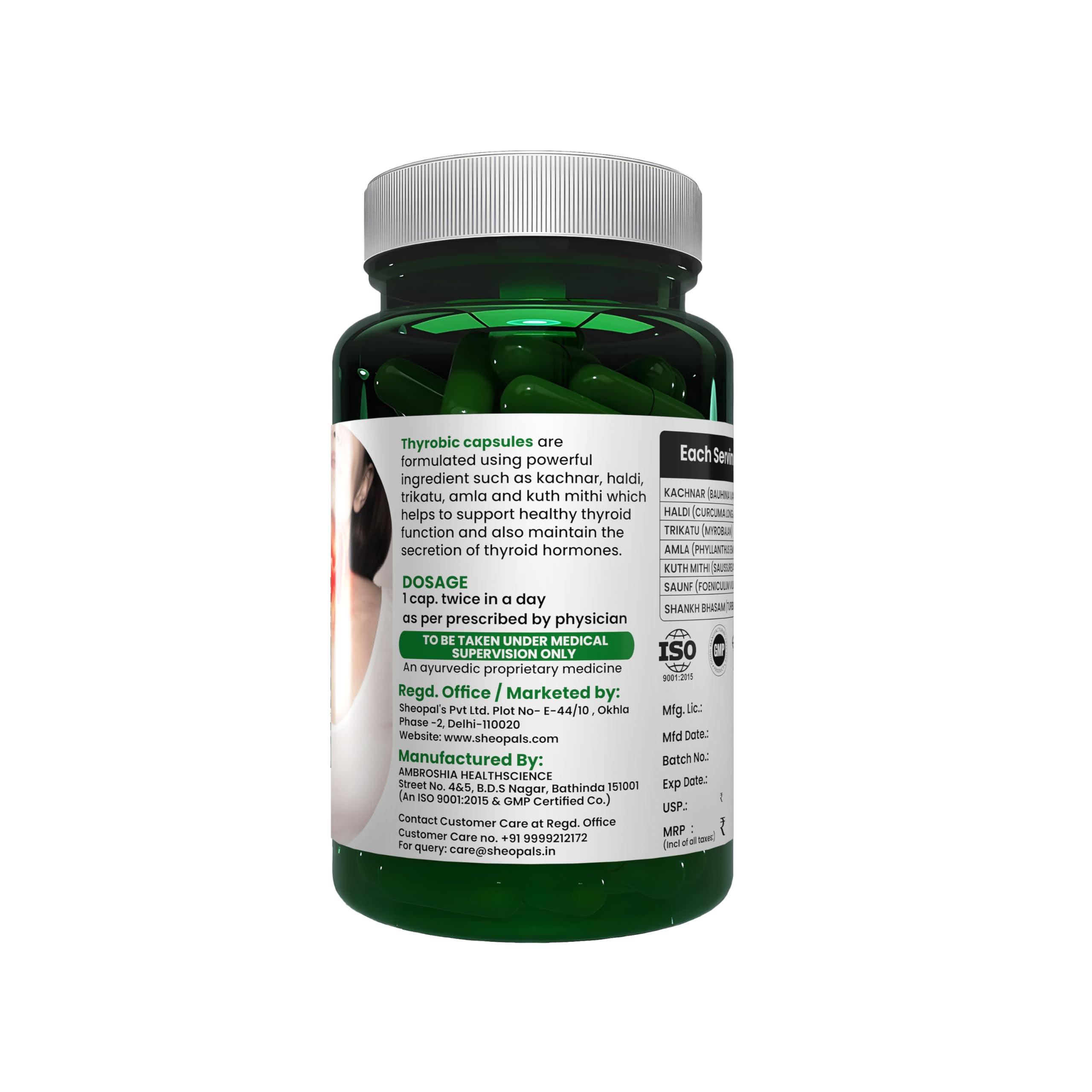 Sheopal\'s Sheopal\'s Thyrobic Ayurvedic Capsule Supplement  Rapid Action Formula with Kanchanar, Haldi, Sankh Bhasma, Amla, and Saunf  Supports Thyroid Health, Healthy Glands, and Cellular Metabolism  60 Caps